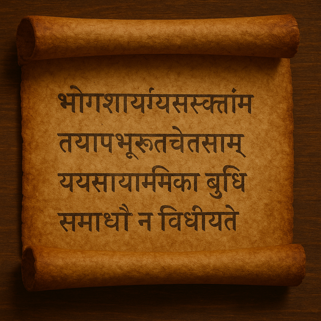 An image of a scroll containing a verse of the Gita